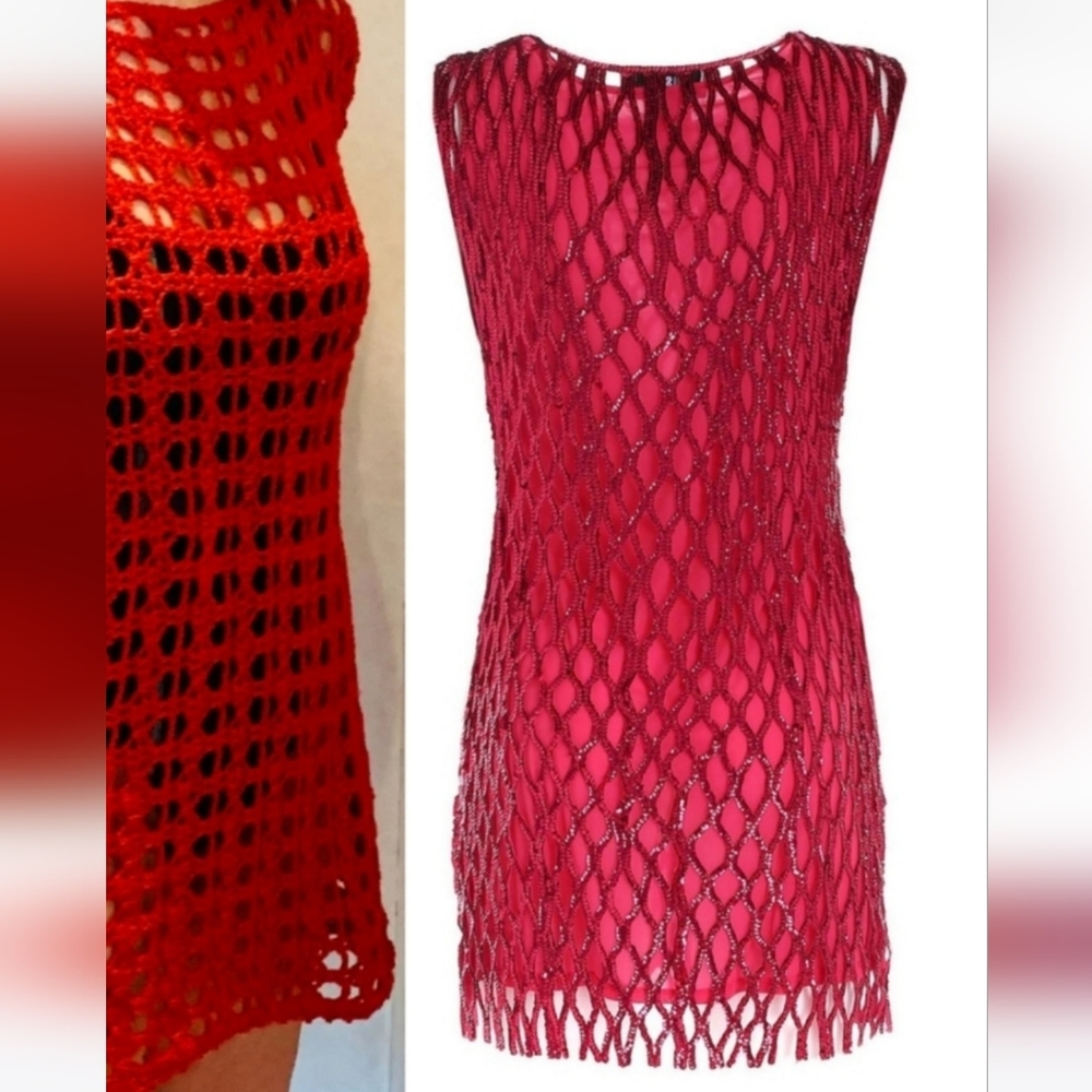 Red Coverup with Diamond Lattice Pattern